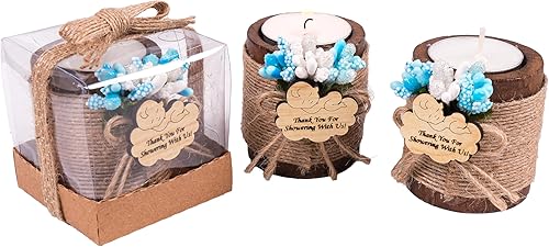 Vista 88 de HTF - Juego de 10 portavelas de madera para decoración de baby shower, regalos de revelación de género, portavelas de madera para baby shower Marrón