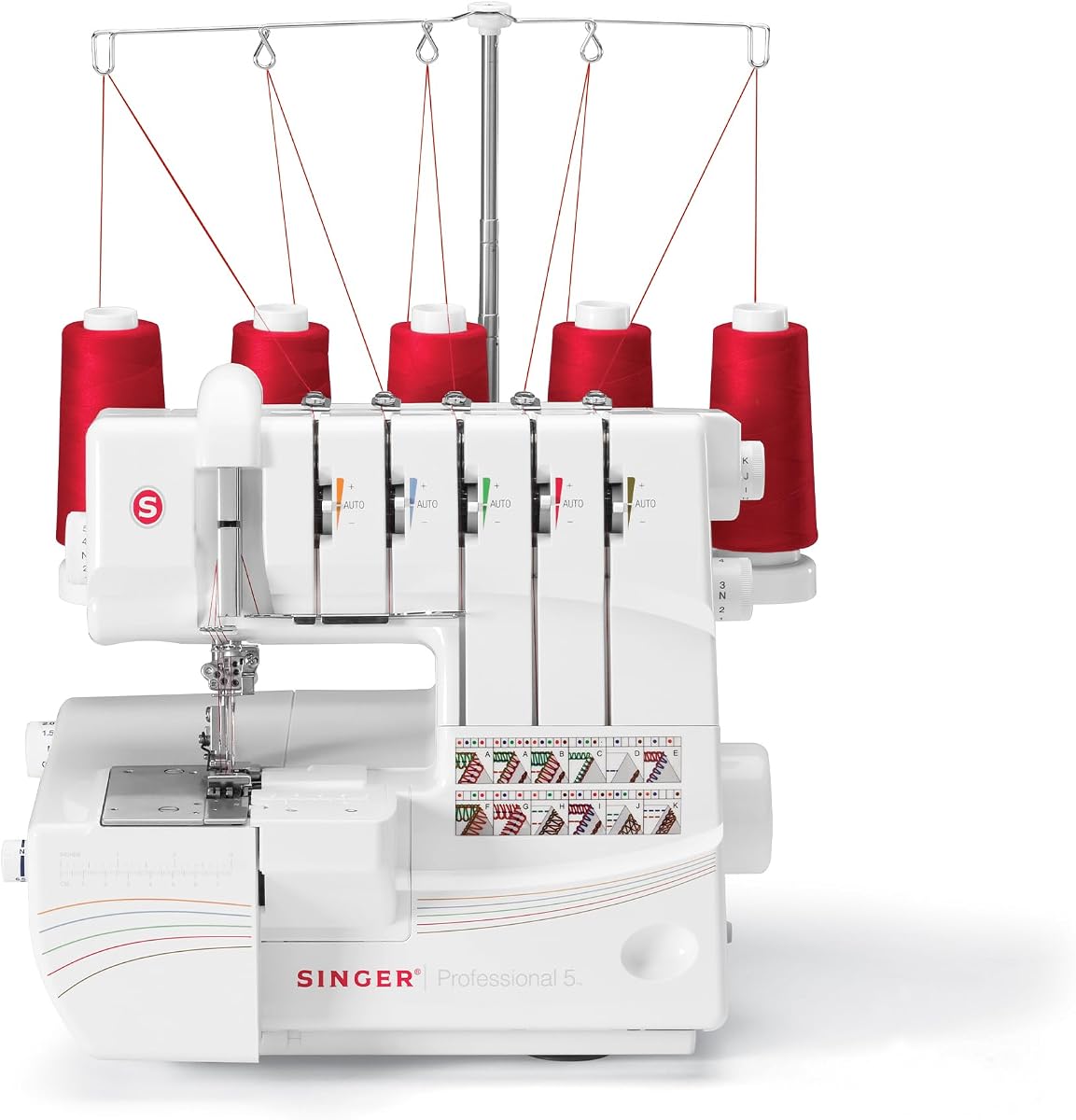 SINGER® Professional 14T968DC Overlock remalladora de servicio pesado con kit de accesorios | Capacidad de 2-3-4-5 puntadas, trampa de recorte extraíble, diseño autoajustable, estructura de metal, 1300 puntadas/minuto de alta velocidad