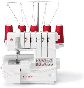 SINGER Professional 14T968DC Heavy-Duty Metal Frame Serger Overlock and Accessory Kit with 2-3-4-5 Stitch Capability, Removeable Trim Trap, 1300 Stitches per minute, & Self Adjusting, White