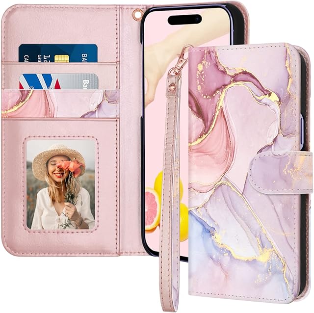 Fingic for iPhone 14 Pro Max Case,for iPhone 14 Pro Max Phone Case Wallet,Marble Rose Gold Leather Magnetic Closure Stand Shockproof PC Bumper Cardslot Protective Flip Case for iPhone 14 Pro Max,2022