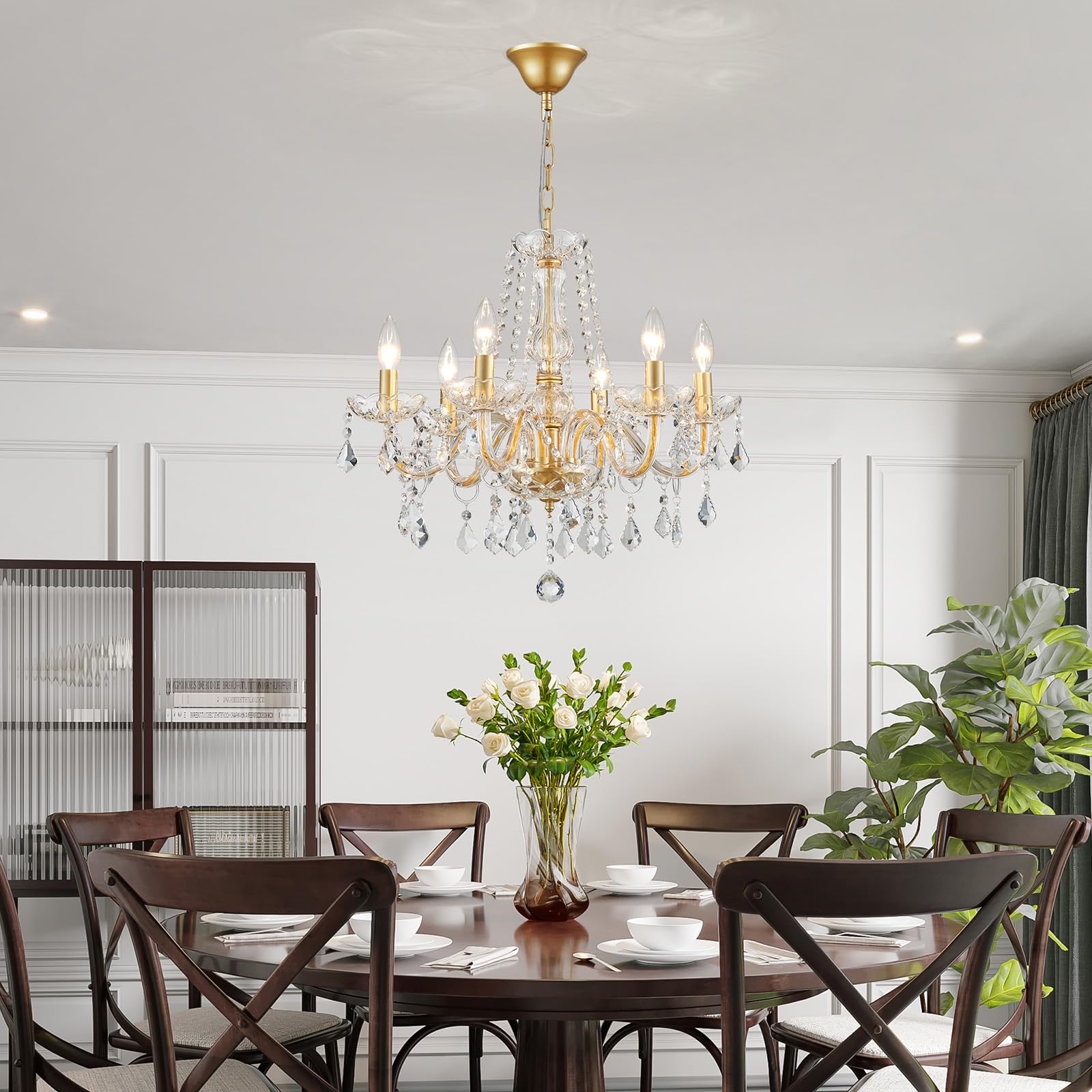 WUZUPS Chandelier à bougie en cristal, suspension, plafonnier encastré, Luminaire moderne pour chambre à coucher, entrée, bar, cuisine, salle de bain, H 68 x L 56, Doré, E14 Base