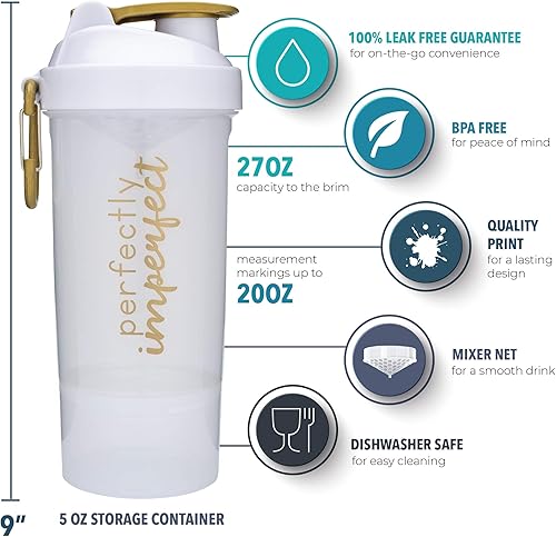 Miniatura 6 de Smartshake - Botella agitadora con citas motivacionales  Taza agitadora de proteínas de 27 onzas  Contenedor acoplable para proteínas o suplementos