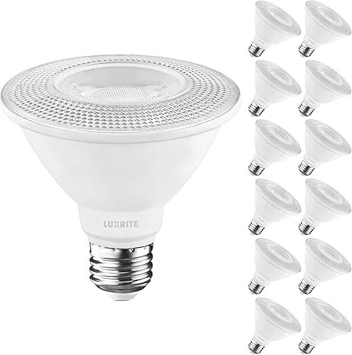 LUXRITE Paquete de 12 bombillas LED PAR30 de cuello corto, equivalente a 75 W, blanco suave de 3000 K, 900 lúmenes, 11 W, bombilla LED regulable,