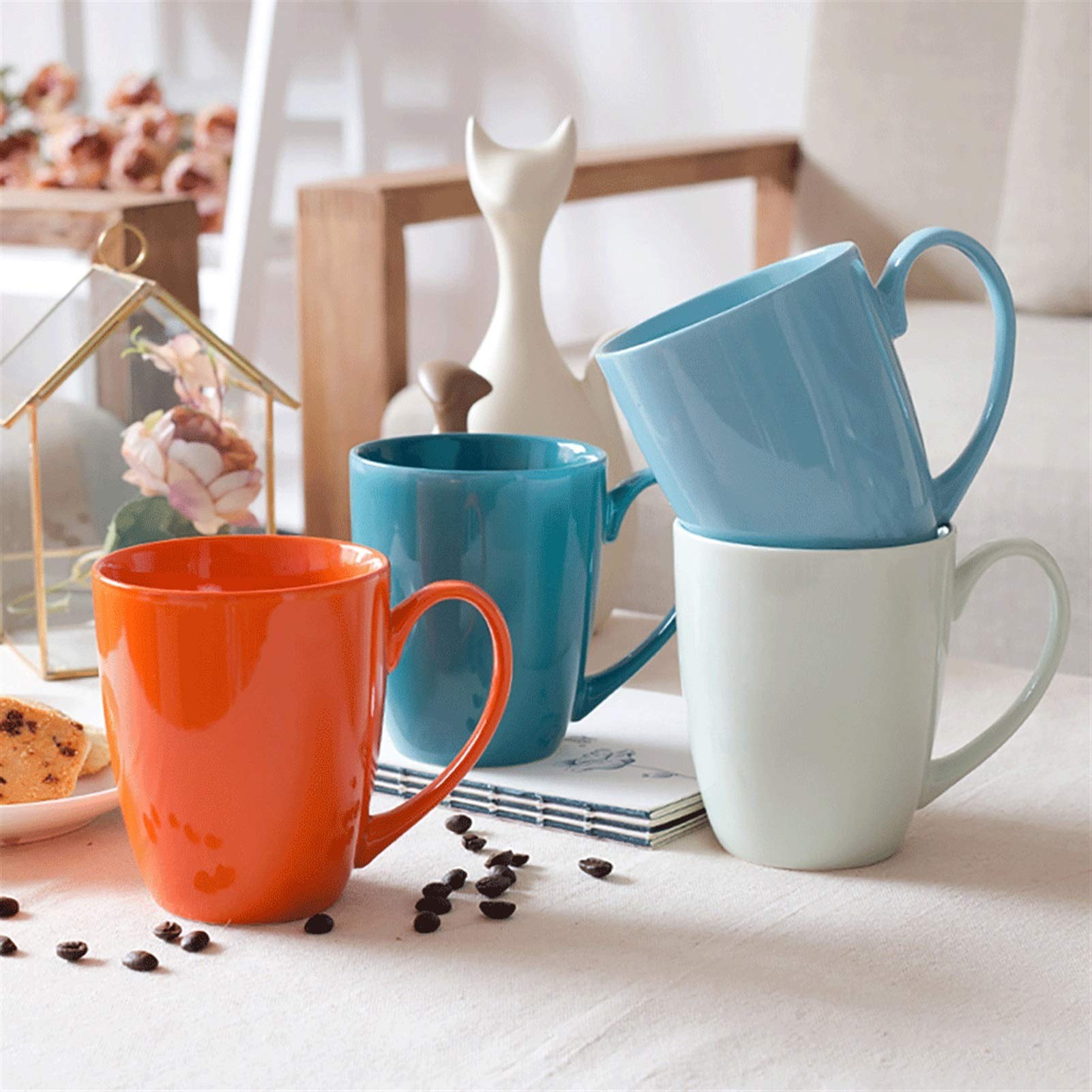 Tasse à café simple en céramique de couleur unie pour café, lait, petit déjeuner, boisson chaude, cadeau pour les employés de bureau ou la famille (vert)