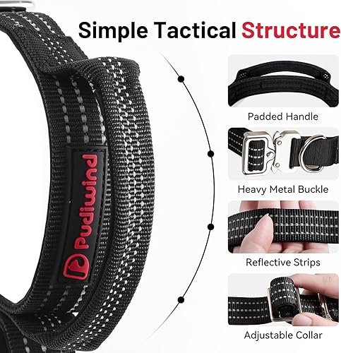 Miniatura 2 de Collar de perro resistente para perros de razas medianas a grandes, collar ajustable de nailon transpirable con asa de control, hebilla de metal de