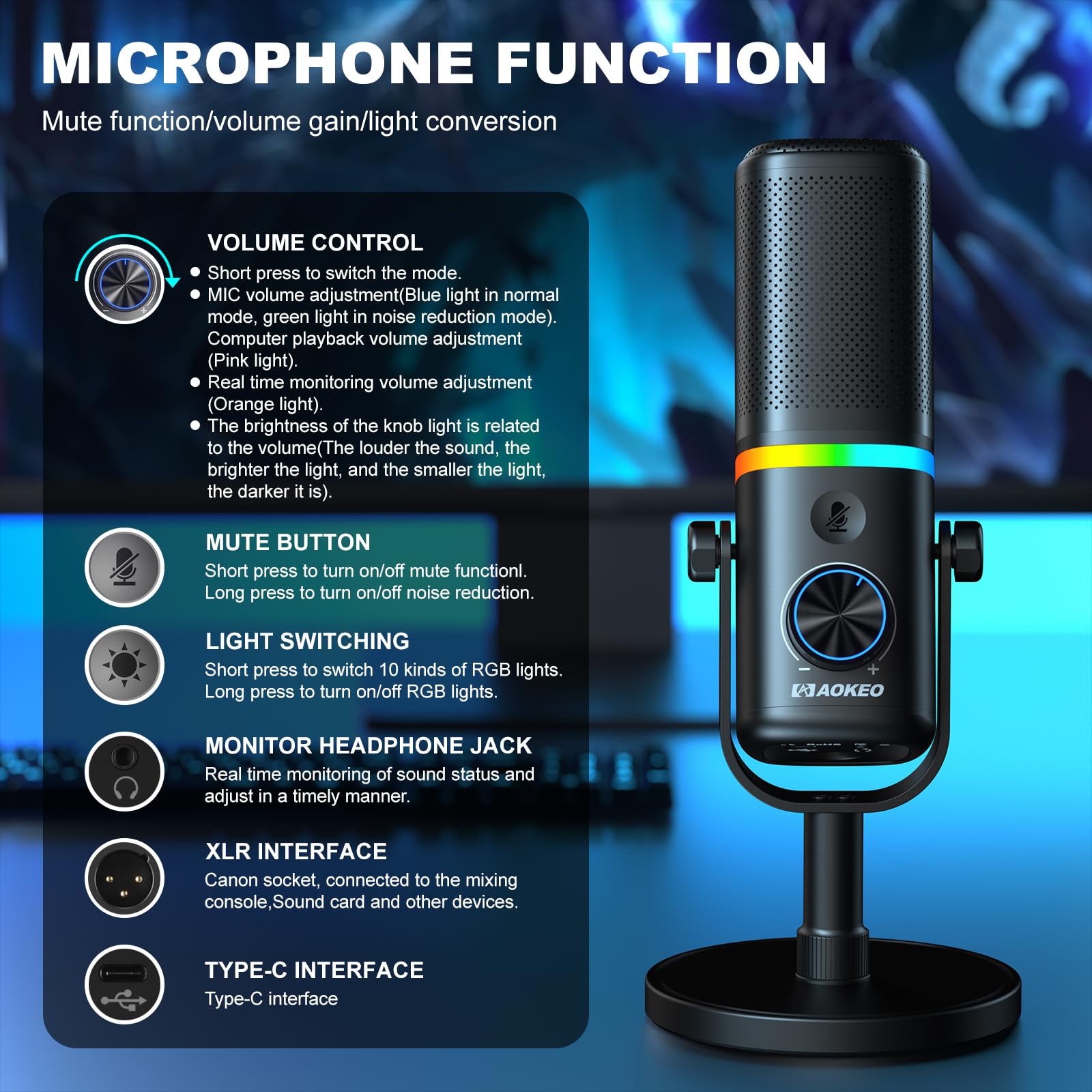 Amazon.com: Aokeo Microphone for PC, AK-10 USB/XLR Dynamic Desktop