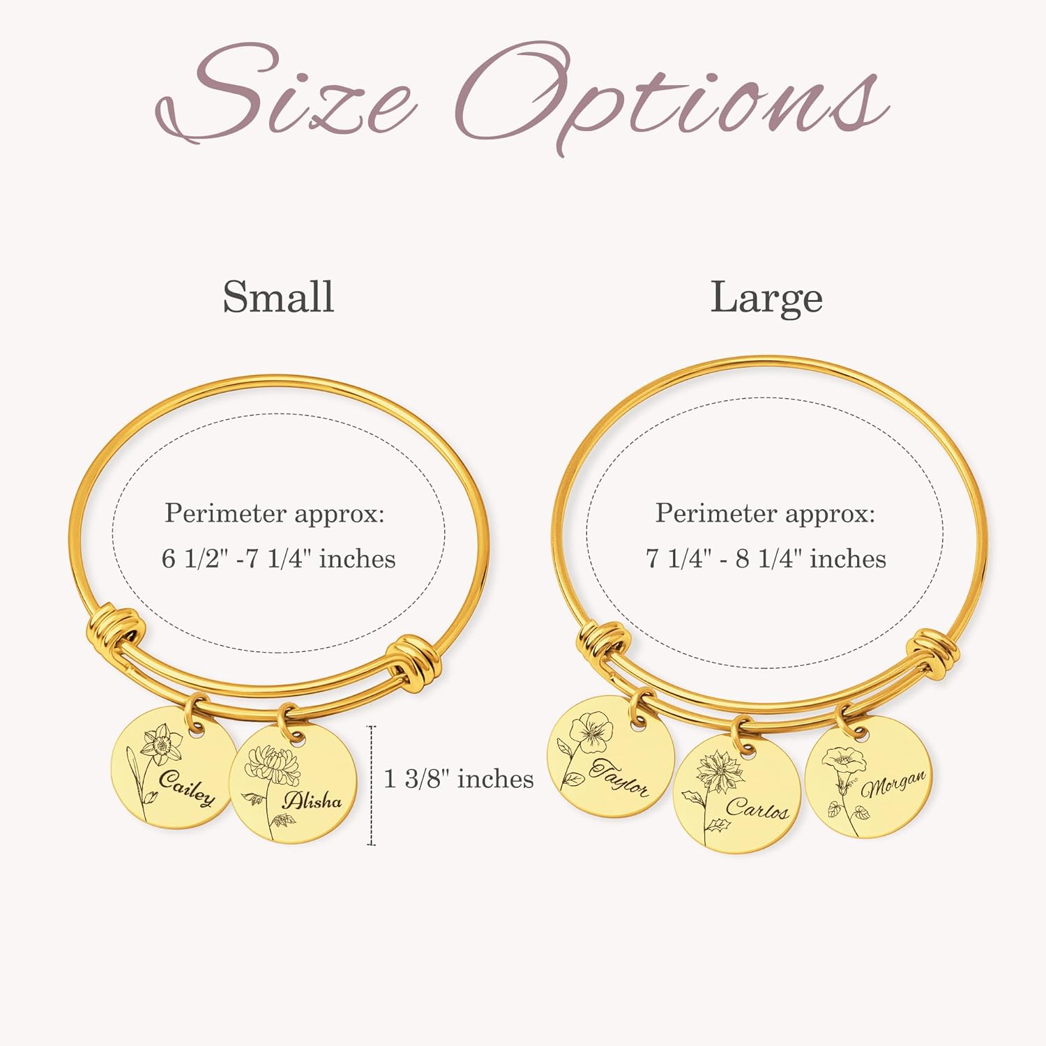 Anavia 1/2/3/4 Disc Birthmonth Flower Bangle Bracelet, Personalized Name Engraved Coin Disc Birthstone Expandable Charm Bracelet, Customized Floral Birthday Gift Love Jewelry for Her Mom Mother