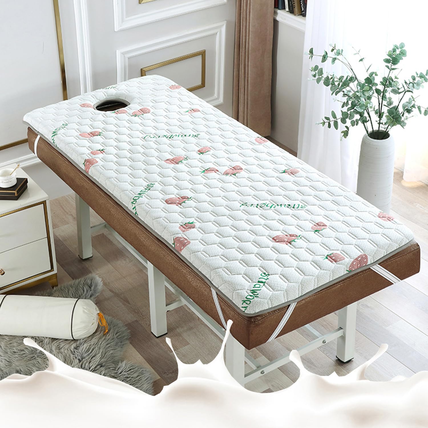 Topper per letto spa in memory foam con foro di respirazione facciale, spessore 6 cm, testa quadrata, materasso per lettino da massaggio, per comfort antiscivolo, stampa frutta, 70 x 185 cm