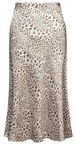 Womens Leopard Print Skirt Midi Long Length Silk Satin High