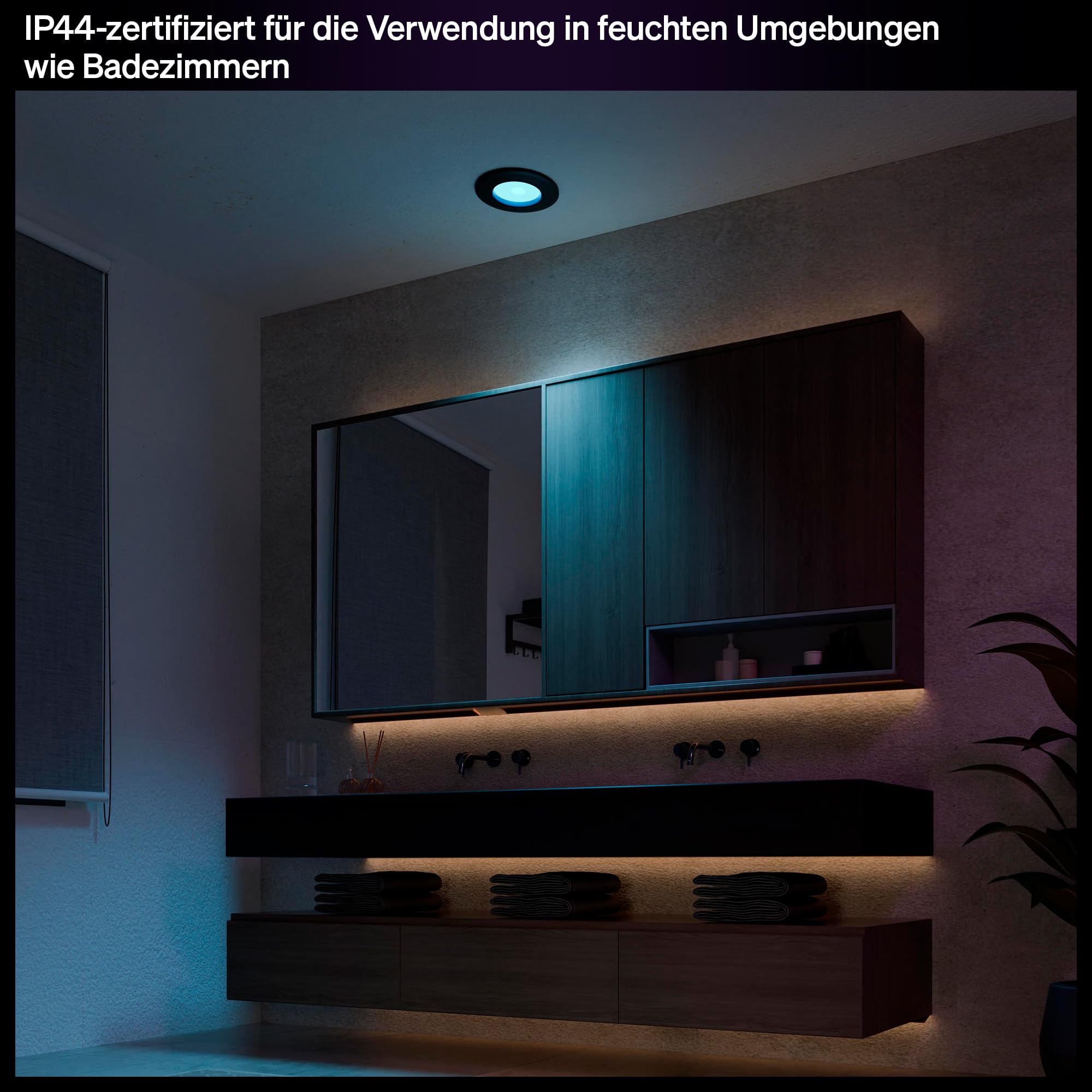 Philips Hue Slim Downlight, Smarte LED-Beleuchtung, 1.000 lm, 90 mm, Schlankes Design, Vollspektrum-Tagesl. 1.000–20.000 K, Extrem Stufenlos Dimmbar, Präzise Farbe, Smart Lighting, Schwarz, 1er-Pack