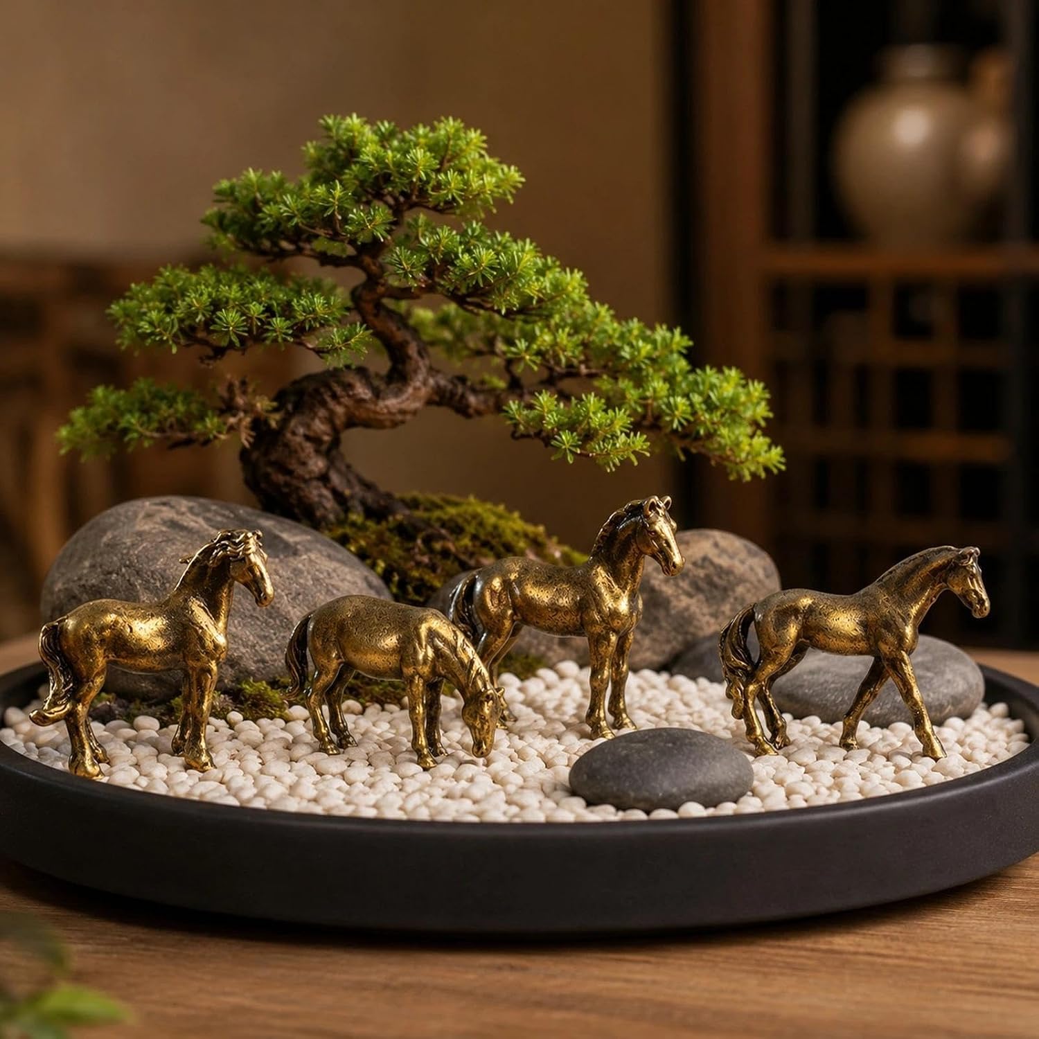 LOGOFUN 4pcs Mini Copper Alloy Horse Figurine image 4
