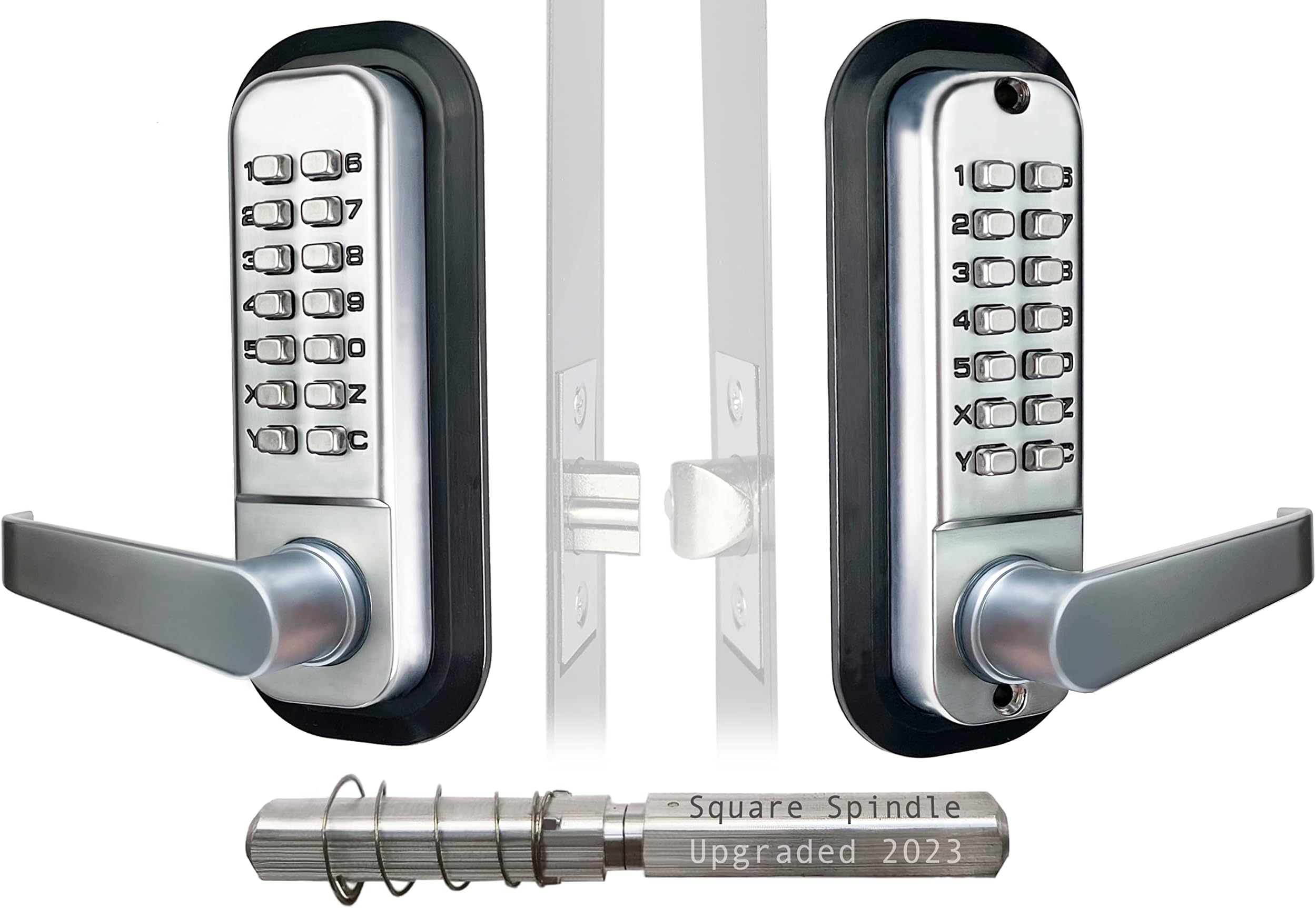 JOUNJIP Double-Sided Mechanical Keyless Combination Lever Handle Door Lock - [Square Spindle] Easier Install - (Satin Chrome) 2024 Upgrade Version