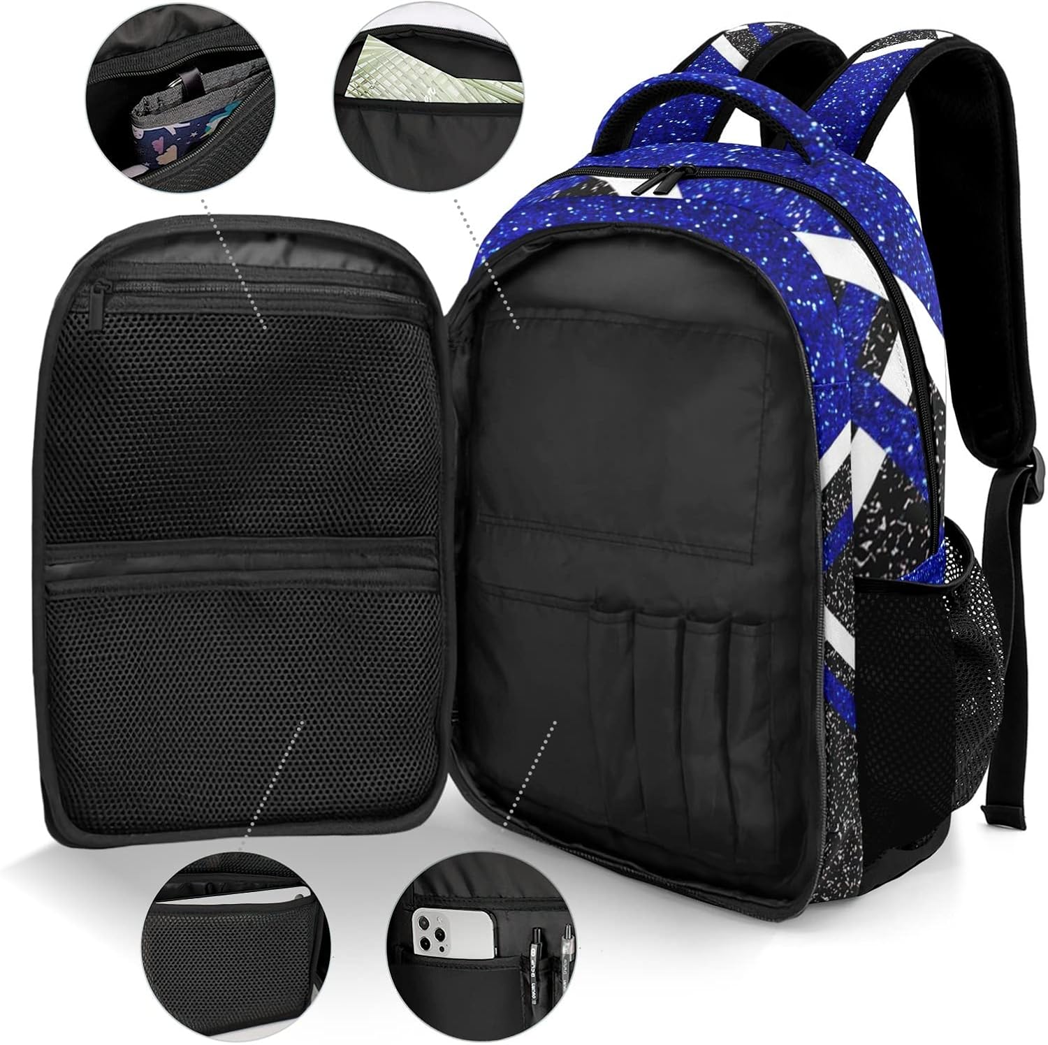 Bling Print Blue Cheerleader Cheer Backpack Personalized with Name for Men Women Shoulder Bag Laptop Bag Bookbag - Image 5