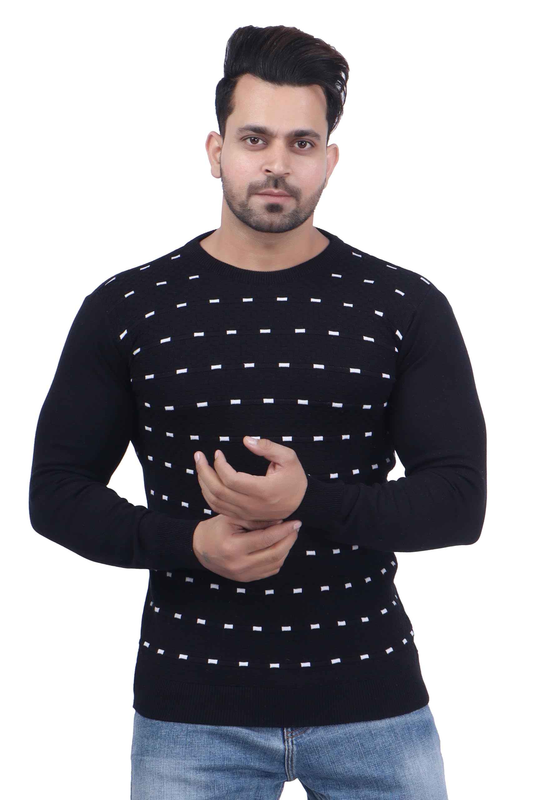 feverfew Stylish Men Pullover Sweater | Full Sleeve | Round Neck | Winter Warmth | Casual | Cotton Fabric Striped Sweater-picture-14