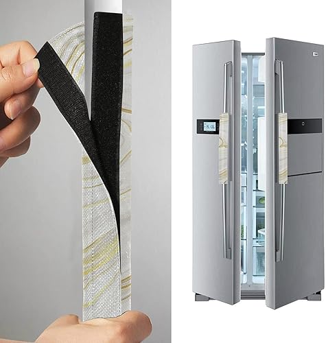 Miniatura 4 de Emelivor Juego de 2 fundas para manija de puerta de refrigerador de mármol dorado, manijas de repuesto para electrodomésticos de cocina para nevera,