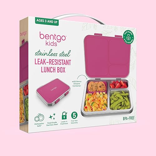 Miniatura 24 de Bentgo Lonchera de acero inoxidable resistente a fugas para niños, 3 compartimentos con recipiente de silicona adicional, duradera, ecológica, apta