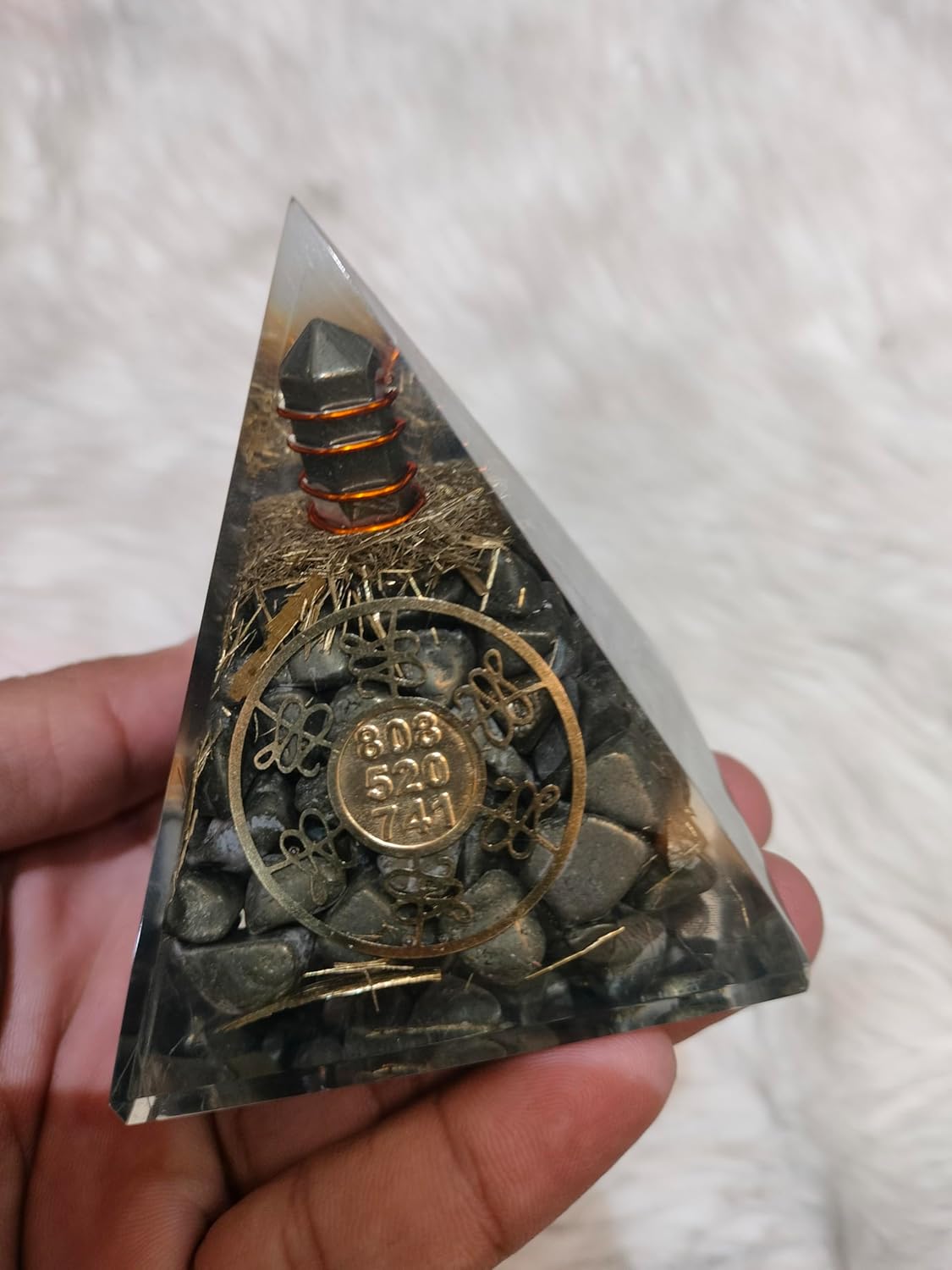 Pyrite Nubian Pyramid with Zibu Symbol Orgonite Pyramid for Healing and Meditation 1 pcs Pack