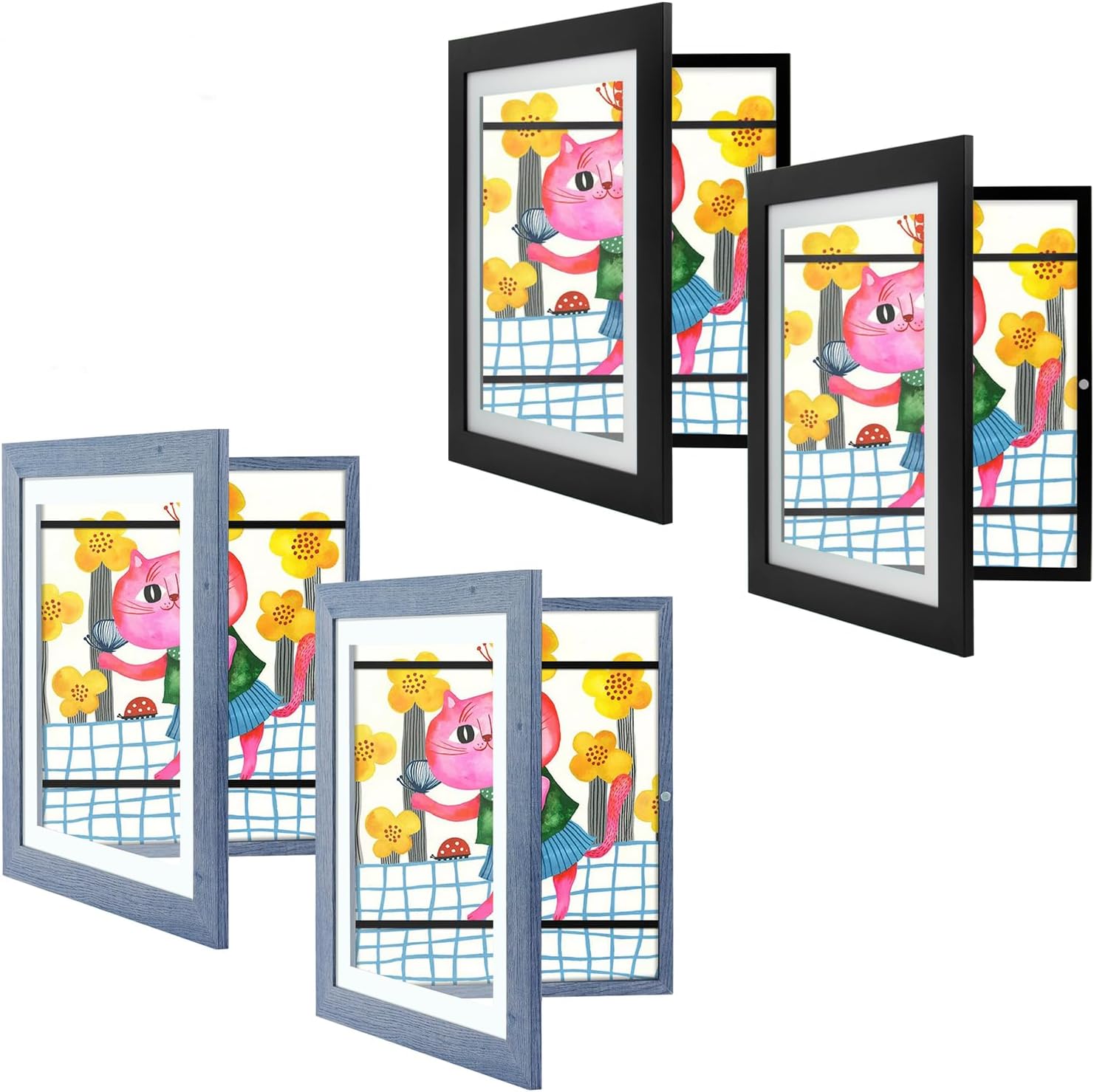 Golden State Art 10x12.5 Kids Frames Front-Opening Great for Drawings, Artworks, Children Projects, Schoolwork, Home or Office Navy Blue+Black Set of 4