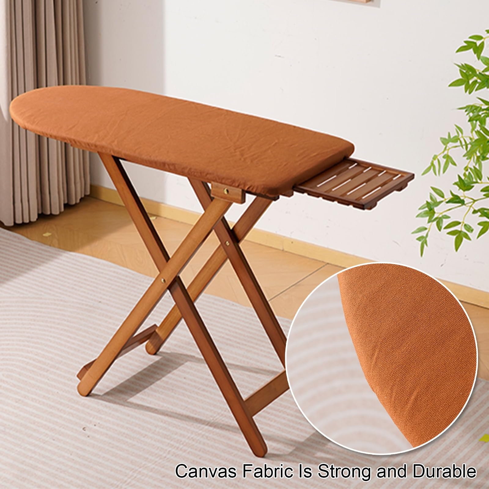 Tabla de Planchar Plegable Extragrande de Madera Maciza, Extra Ancha Mesa Planchar con Soporte de Hierro Extraíble y 3 Alturas Ajustables