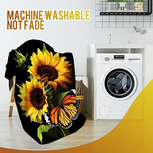 Miniatura 5 de Levens Manta de girasol, regalos para mujeres y niñas, decoración temática de flores de mariposa para sofá, cama, sofá, viajes, campamento,