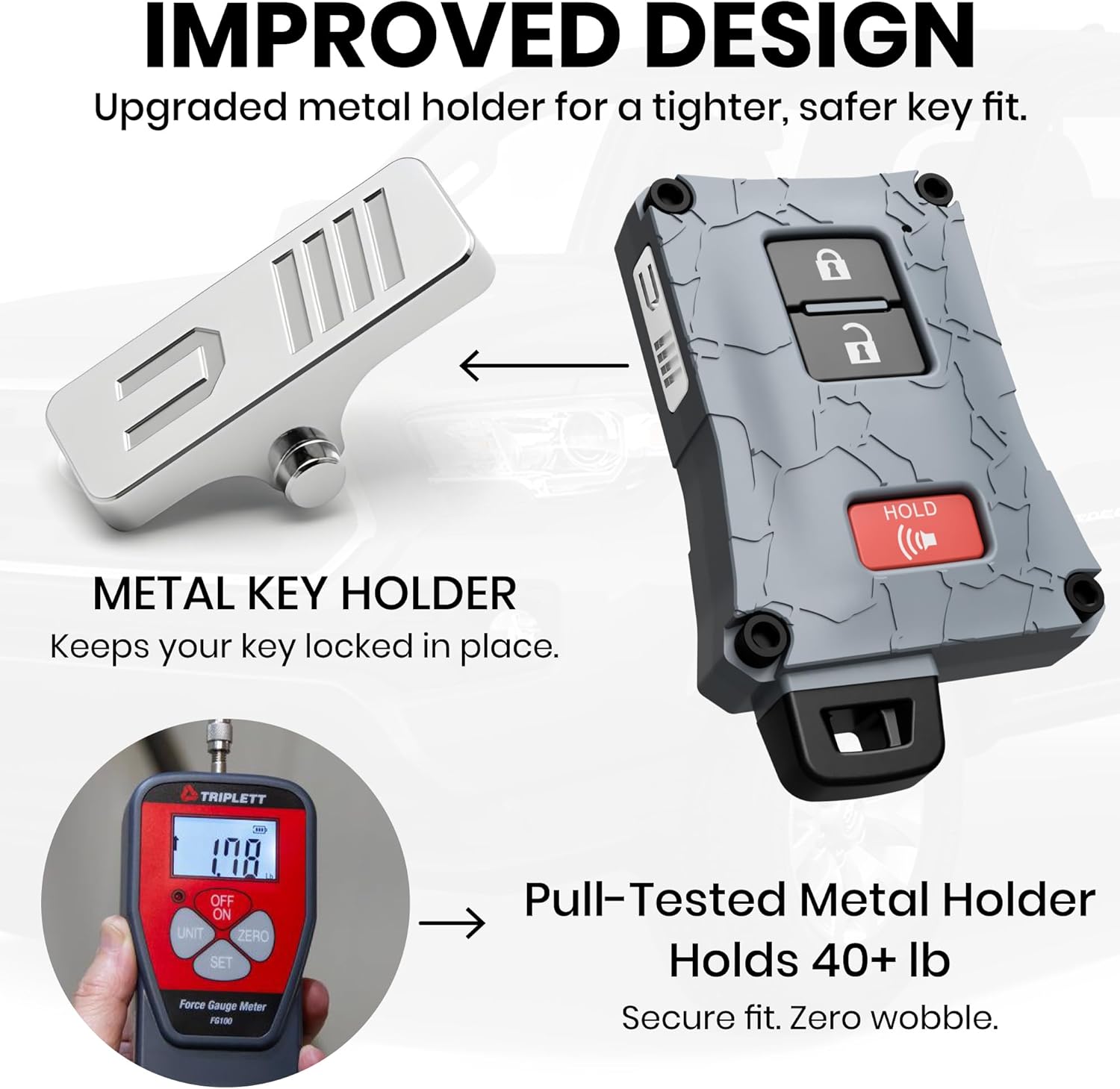 Heavy-Duty Key Fob Case Replacement for Toyota Tacoma 16-23, Tundra 20-21, & 4 Runner 20-21 - Rugged Key Protector - Shockproof & Scratch-Resistant - Secure Fit (Cement, Black Screws)