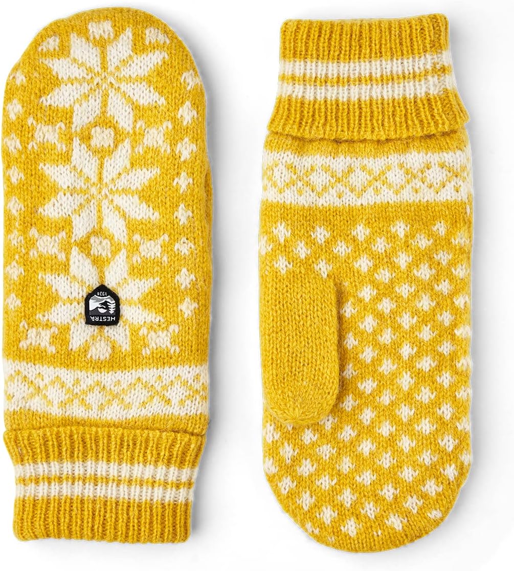 Hestra Unisex Isvik Wool Mitt, Knitted MIttens with Snowflake Design, Cold Weather & Everyday Wear for Men & Women