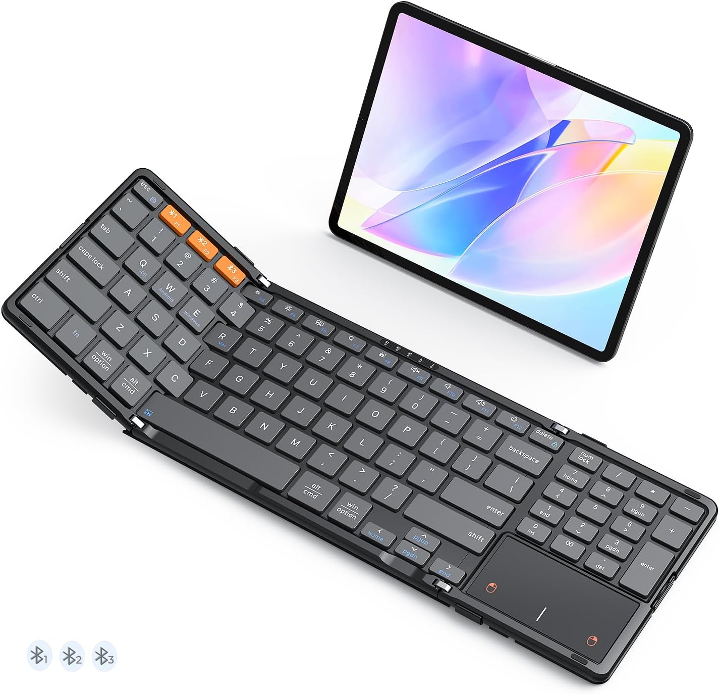 MEETION Bluetooth Foldable Keyboard with Touchpad & Numeric Keypad, Wireless Folding Keyboard, Portable Multi-Device Keyboards, Full-Size Travel Business Design for Windows Mac iOS Android iPad Tablet