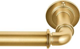 MODE Industrial Room Darkening Collection 1 1/8" Diameter Industrial Curtain Rod Set with Steel Wall Mounted Adjustable Curtain Rod, Blocks Light, Fits 72” to 144” Windows, Brushed Gold