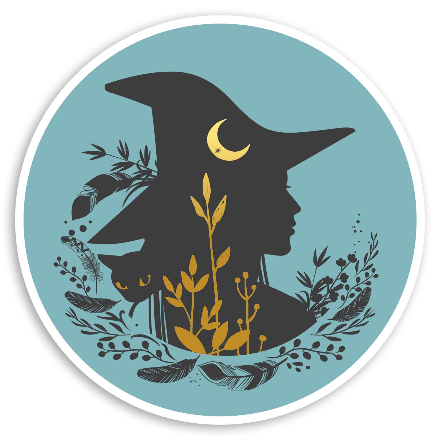 Destination Vinyl Ltd Girls Multi 2 X 10Cm Witch & Black Cat Vinyl Stickers - Blue Laptop Sticker #30580 (10Cm Wide)