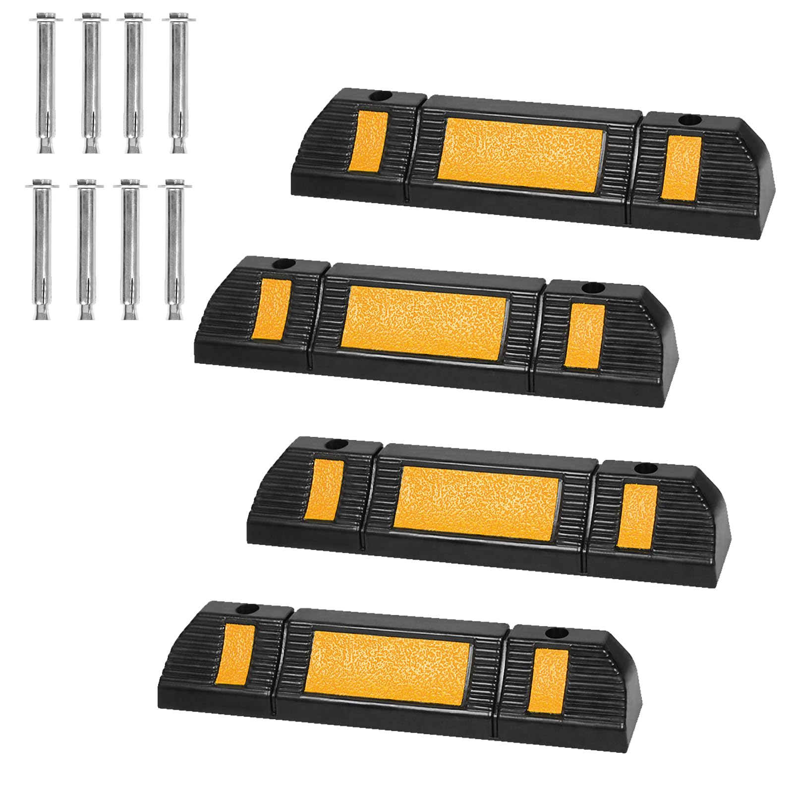 FIVMEN Fermaruota 4 pezzi, limitatore di parcheggio, 60 x 12 x 10 cm, con strisce riflettenti gialle, in gomma, per garage, garage e parcheggi