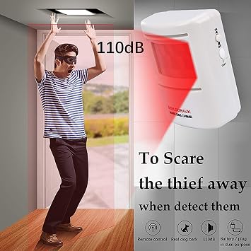 Dog Barking Alarm Motion Detector,Pir Wireless Human Body Walking Sensor Doorbell Door Security Alert System Device for Home or Office Burglar Deterrent (1Sensor + 1Receiver, White)