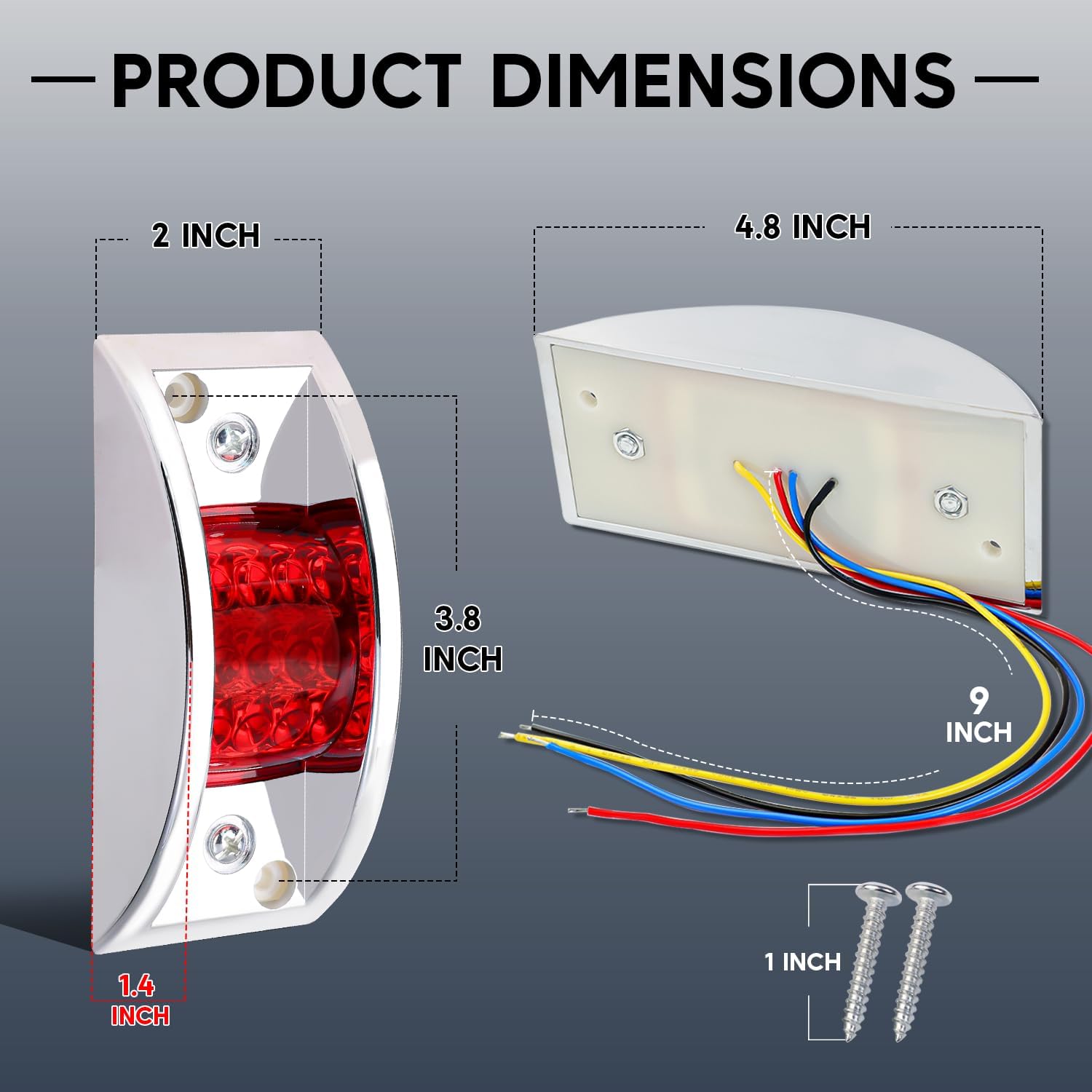 4 Pcs Sealed Chrome Armored - Red LED (Low/High/Strobe) Trailer Clearance, Side Marker Light 12LED Red Rectangle Led, Surface Mount Led Lights (4 Packs)