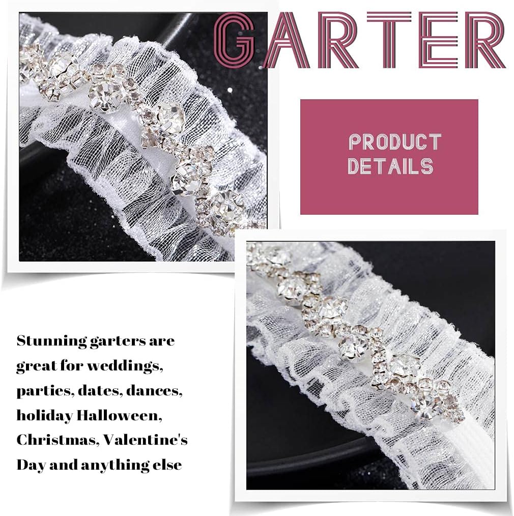 Wedding Rhinestone Garter White Garters for Bride Lace Bridal Thigh Garter for Women