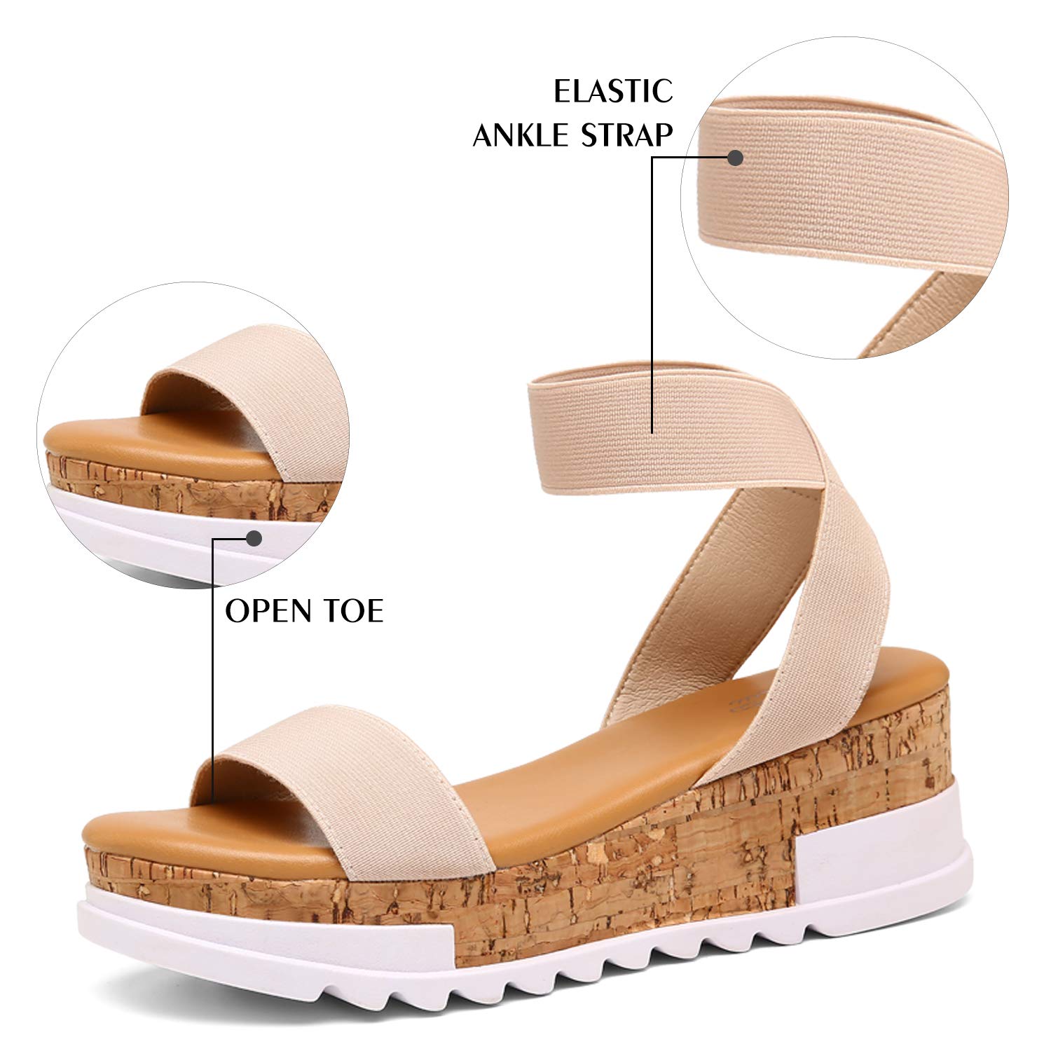 katliu Women's Wedge Platform Sandals Elastic Ankle Strap Cork Platform Sandals
