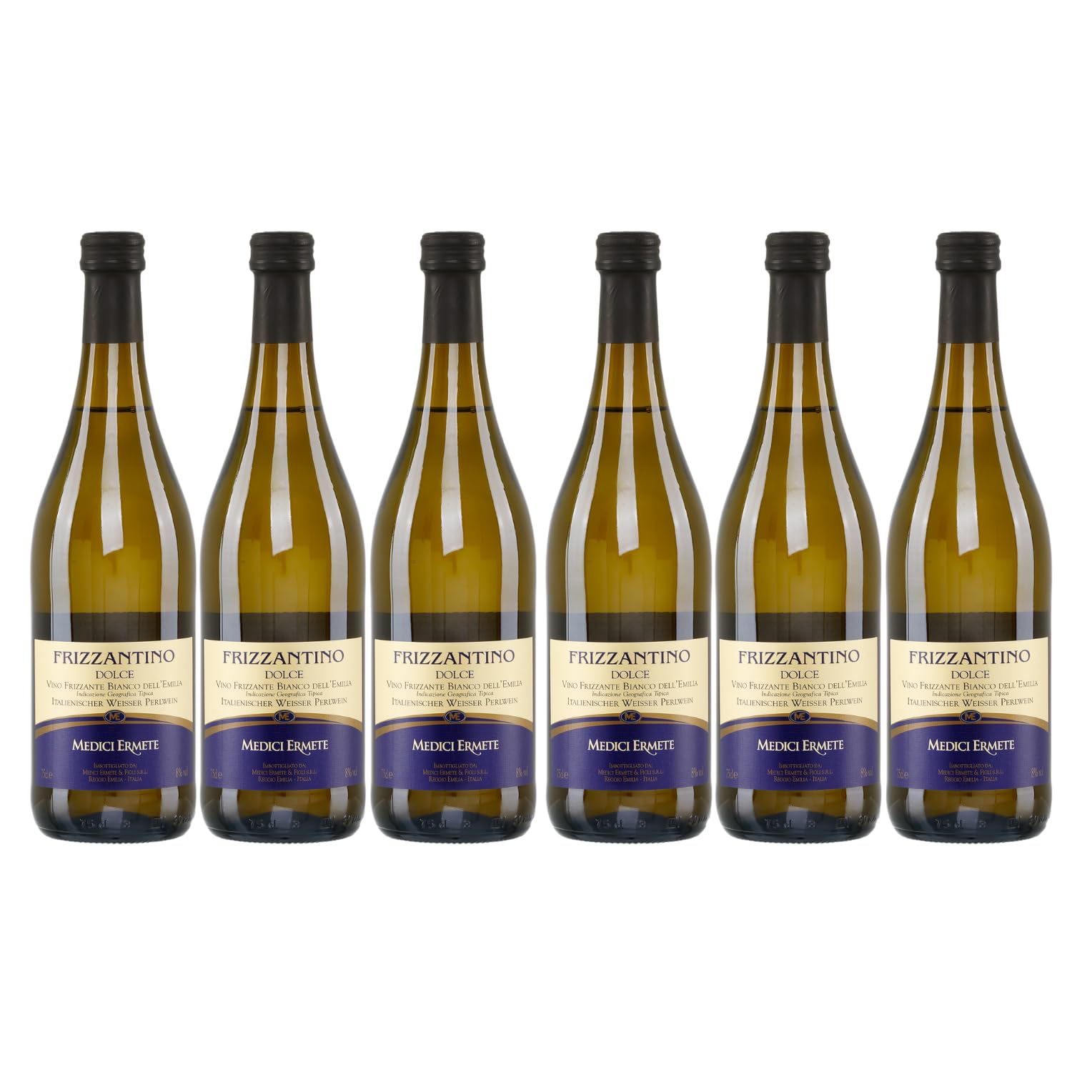 Frizzantino Medici weiß 6x 0,75l | Medici Ermete | Weißer Perlwein aus Italien | +20ml Jassas Olivenöl