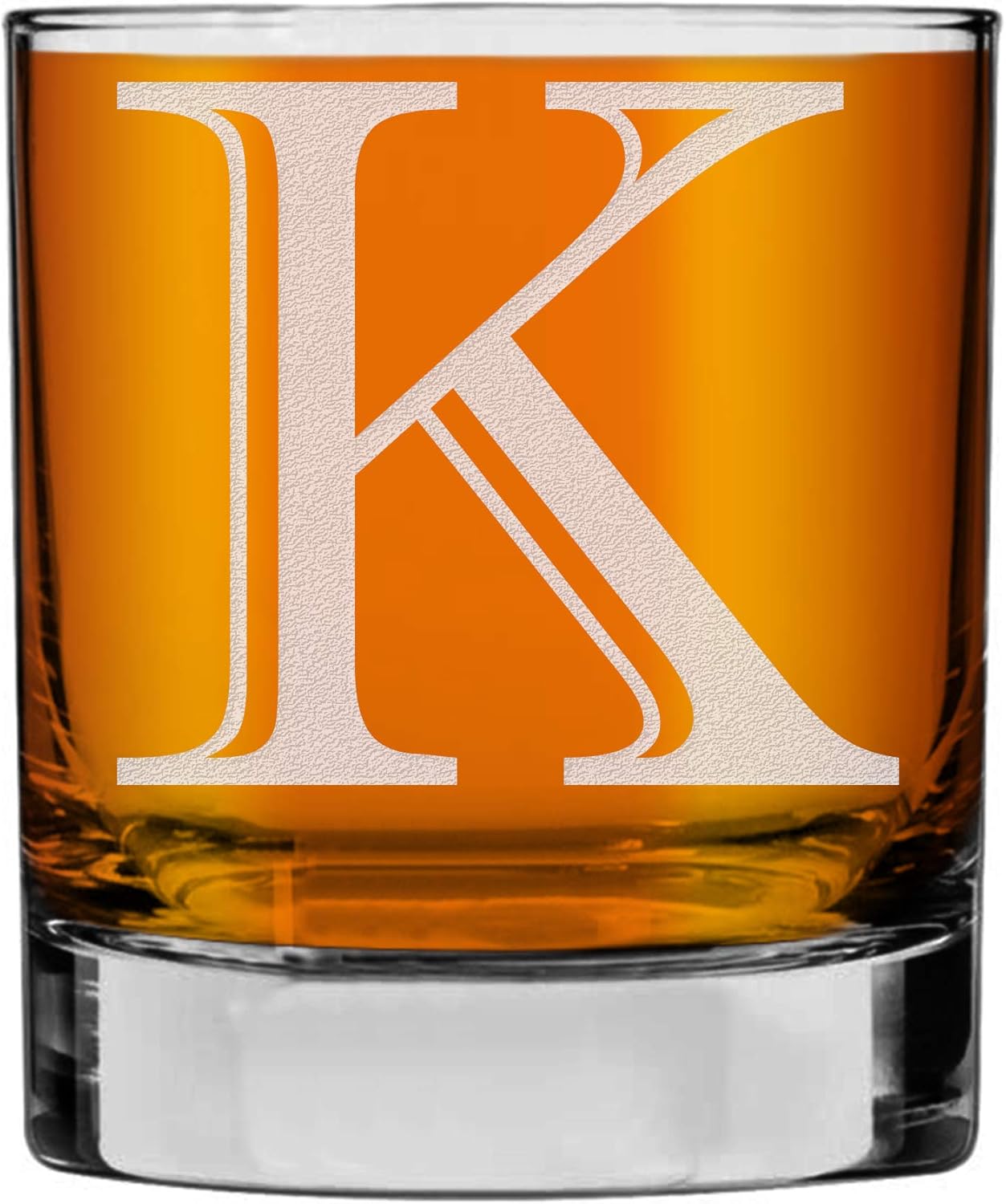 Etched Monogram 11oz Whiskey Rocks Glass (Letter K), A-Z Customized Bourbon Gifts for Men, Father’s Day, Personalized Old Fashioned Scotch Glass, Custom Engraved Gifts for Him, Initial, Name