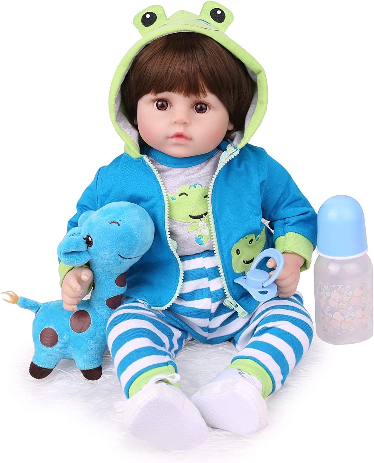 ZIYIUI Ensemble Vêtements Poupée Reborn - Barboteuse, Gilet, Pantalon, Chapeau, Chaussures - Taille 45-55 Cm - Cadeau Enfant