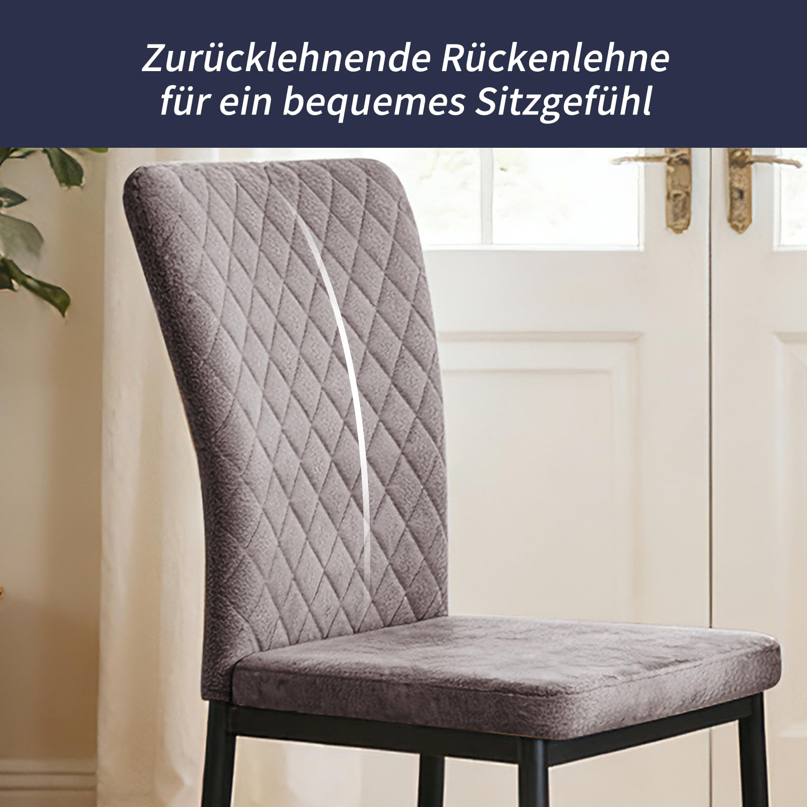 Sedie da soggiorno con rivestimento in velluto, schienale alto, struttura in metallo cromato e moderno design a griglia per soggiorno, sala conferenze e aule (6, grigio chiaro)