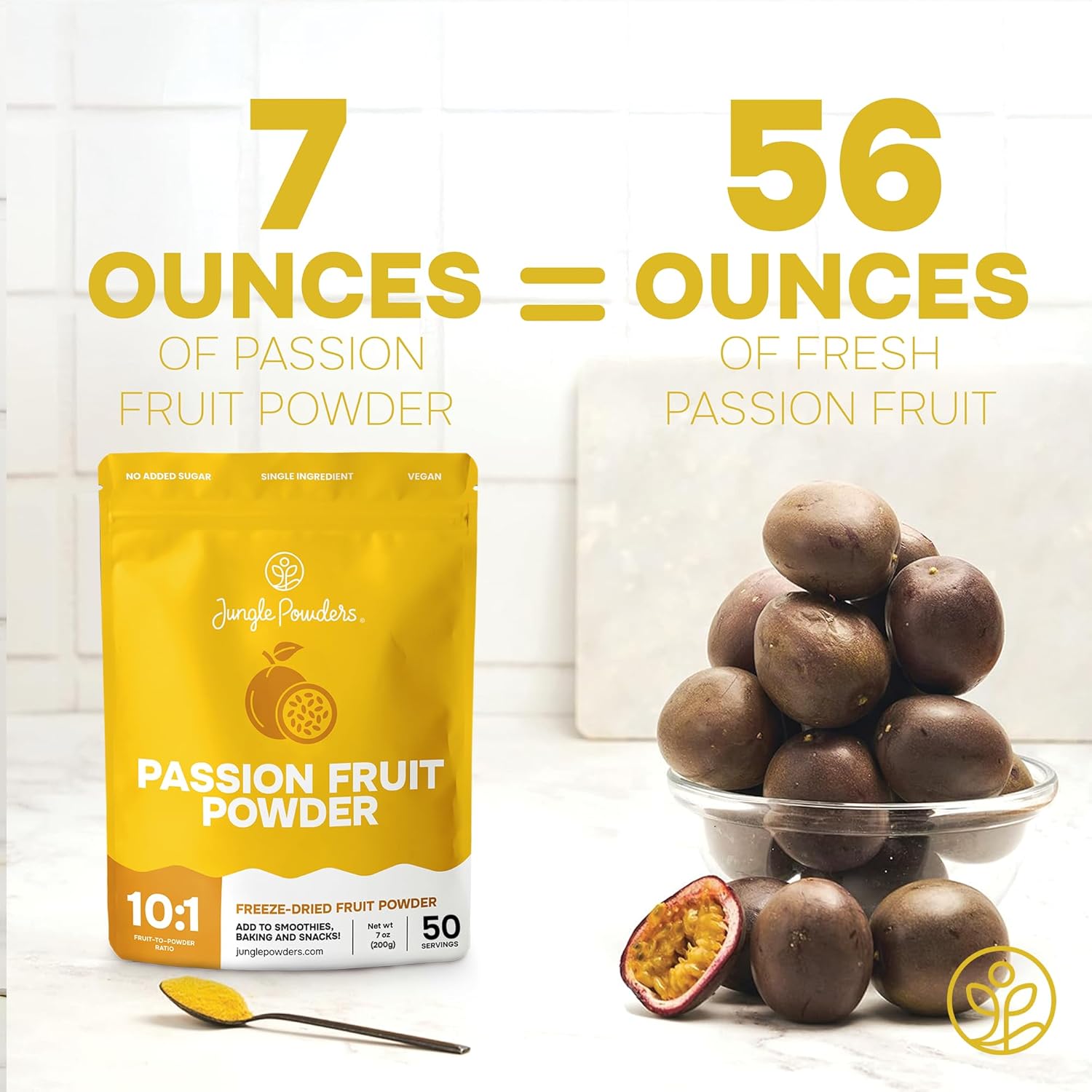 Jungle Powders Passion Fruit Powder 7 Ounce, Freeze Dried Passion Fruit Puree Powder for Baking Smoothies Lilikoi Granadilla Additive Free Purée Extract Fruit Juice Supplement