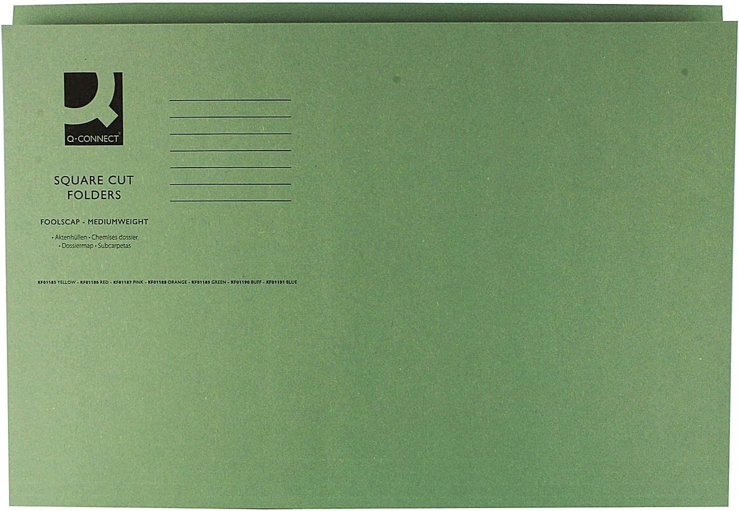 Q-Connect Square Cut Folder Medium Weight Foolscap KF01189, 250 g – Green, Pack of 100 Q-Connect Square Cut Folder Medium Weight Foolscap KF01189, 250 g – Green, Pack of 100