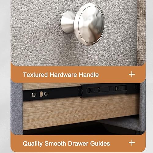 Miniatura 7 de Mesita de noche LED, mesa auxiliar auxiliar de 3 niveles con cajón de almacenamiento y estante, mesita de noche con estación de carga y puertos USB,