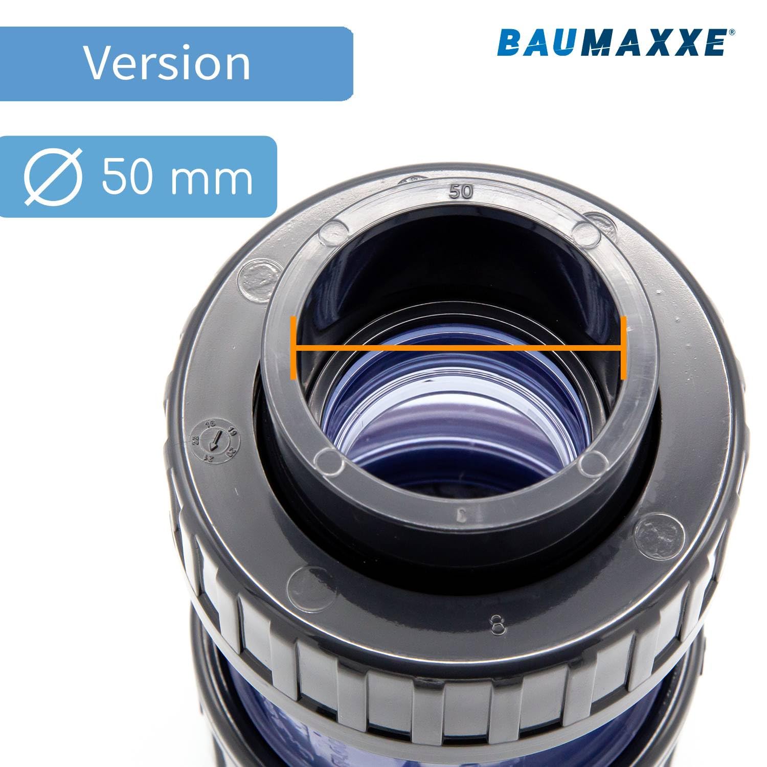 Raccord PVC manchon à coller transparent I Ø 50 mm 1 1/2" PVC-U PN16 avec voyant I Pour plomberie de piscine et bassin, contrôle visuel du débit I bm325