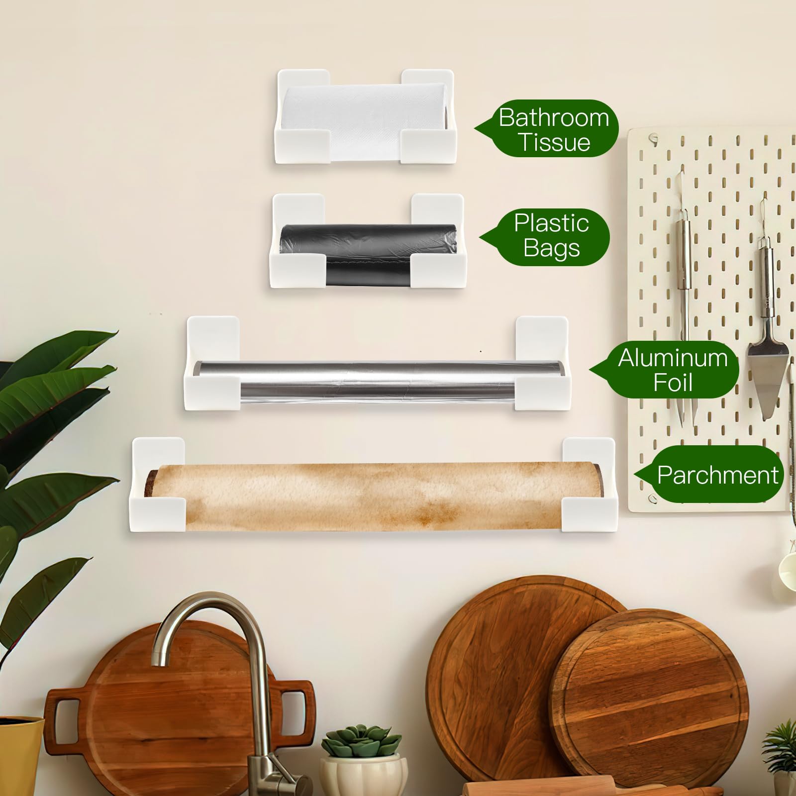 4 Supports Muraux Autocollants Pour Sacs Poubelle - Sans Perçage - Pour Porte D'armoire, Rangement Cuisine