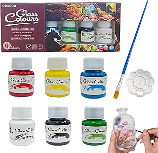 Keramik Bemalen Set,6 Stück 25ml Porzellanfarbe + 1 Pinsel + 1 Palette,Porzellanfarbe Spülmaschinenfest,Glass & Porcelain Classic Set Für Keramik Farbe, Glasfarbe, Metall,Porzellan