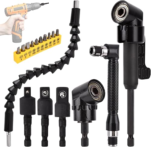 Miniatura 2 de 17 extensiones de broca flexible, con 3 adaptadores de enchufe giratorios, 2 accesorios de taladro hexagonal de 105° en ángulo recto, 10 puntas de