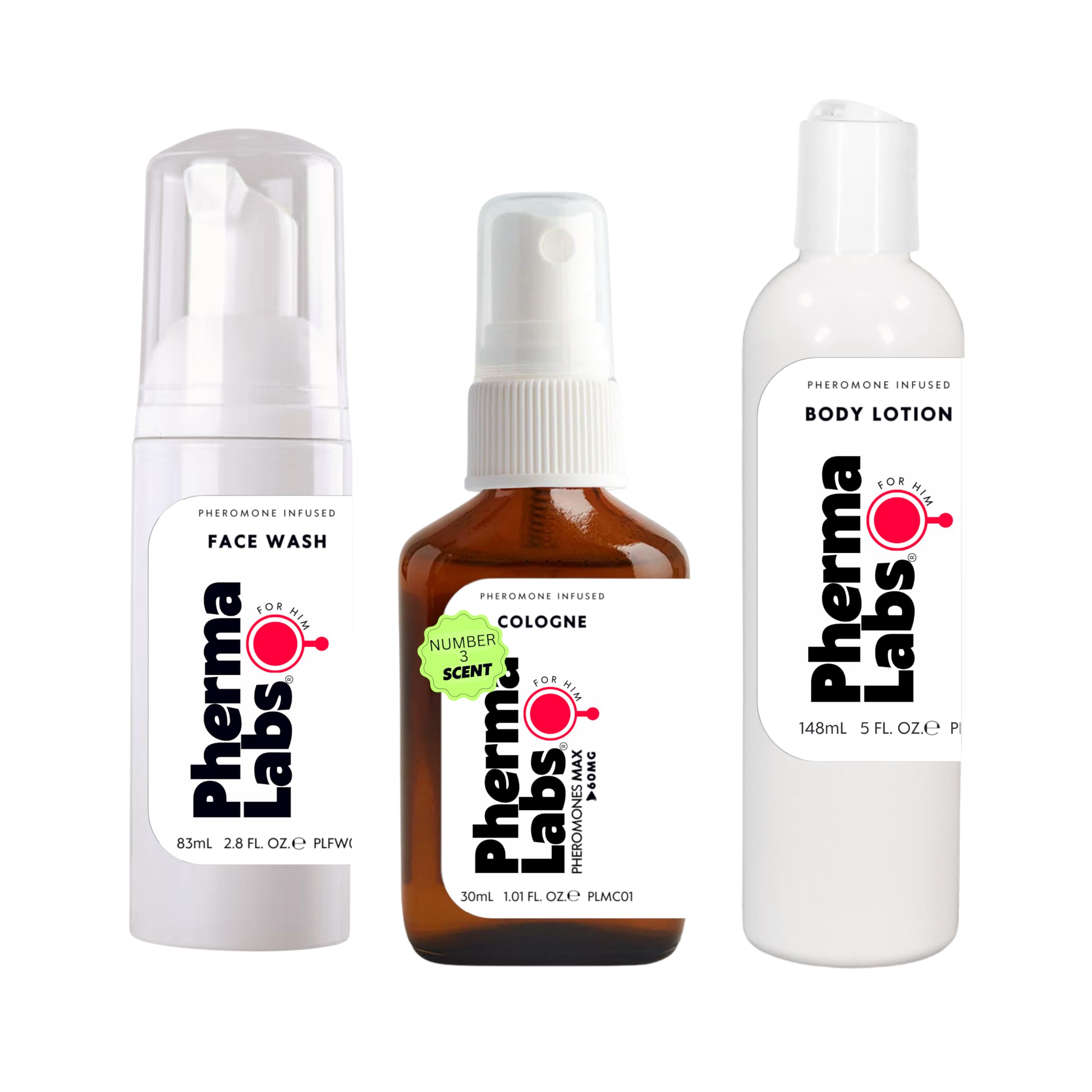 PHERMALABS Pheromone Cologne Essentials White Bundle: Cologne, Face Wash, Body Lotion (3 items) - for Him