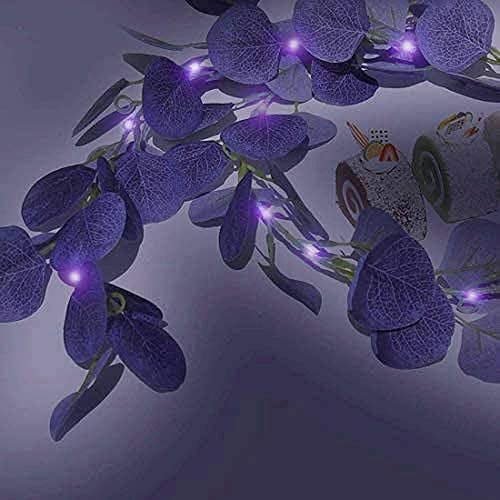 Miniatura 9 de Cuerdas de luz de follaje de hojas de eucalipto artificiales, 6.6 pies, 20 luces LED blancas cálidas verdes y caminos de mesa, temporizador de 6