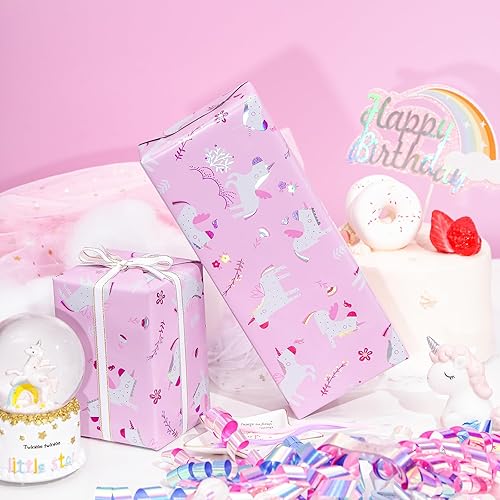 Vista 530 de WRAPAHOLIC Papel de regalo reversible, mini rollo, 17 pulgadas x 33 pies, adorable diseño de gato y azul sólido para cumpleaños, vacaciones