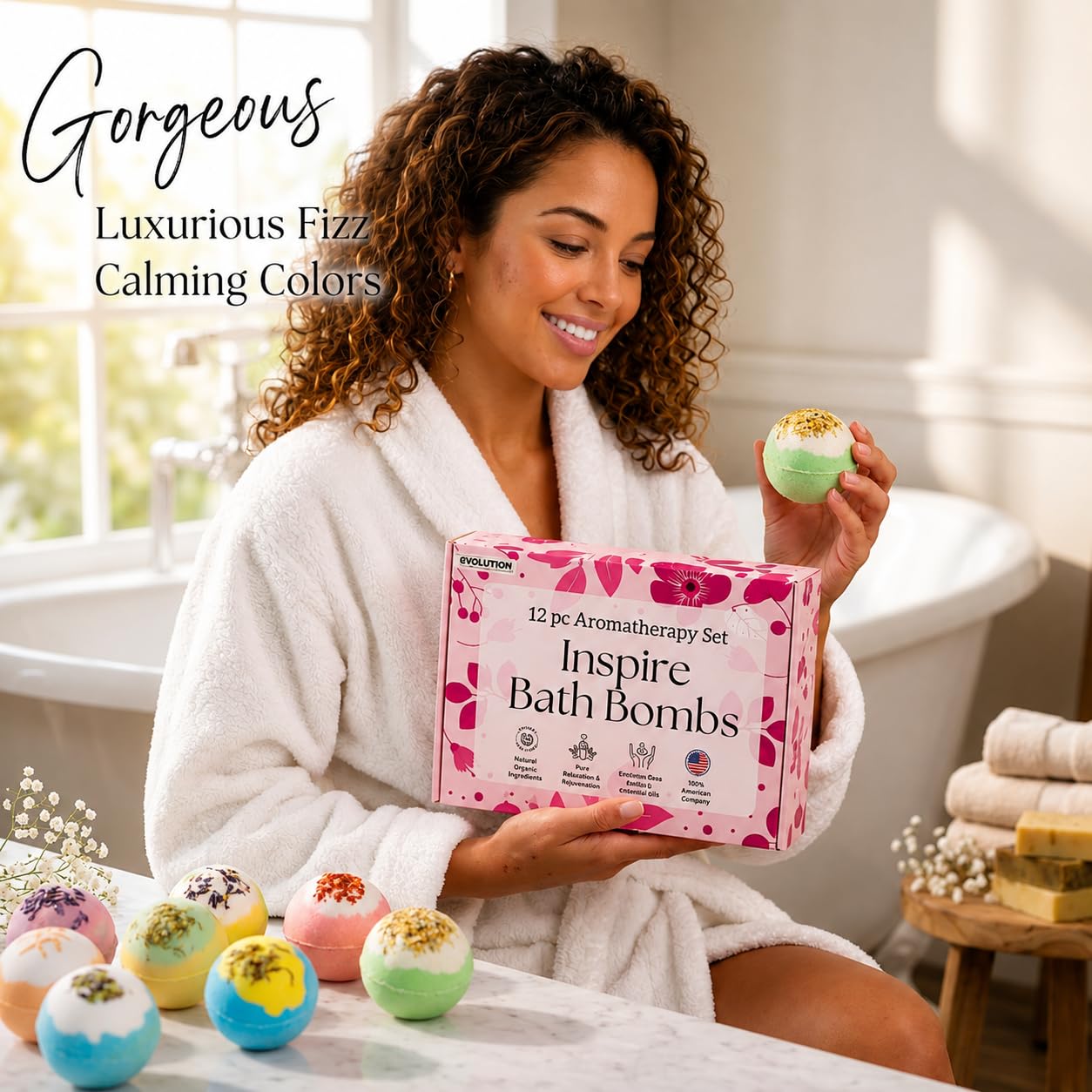 EvolutionUSA 12 Inspire Badekugeln für Frauen & Mädchen - Badebomben mit Blumenspitze Mädchen, lustige Badebomben Set, Bio Badekugel Luxus-Geschenk für Muttertag, Geburtstag, Weihnachten, Ostern oder