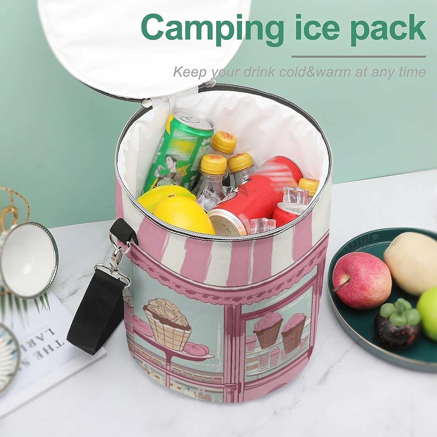Ice Cream Store Color Lunch Bag 15L, Insulated Picnic Basket with Leakproof Design - Large Cooler Tote for Camping, Beach, Hiking & Groceries